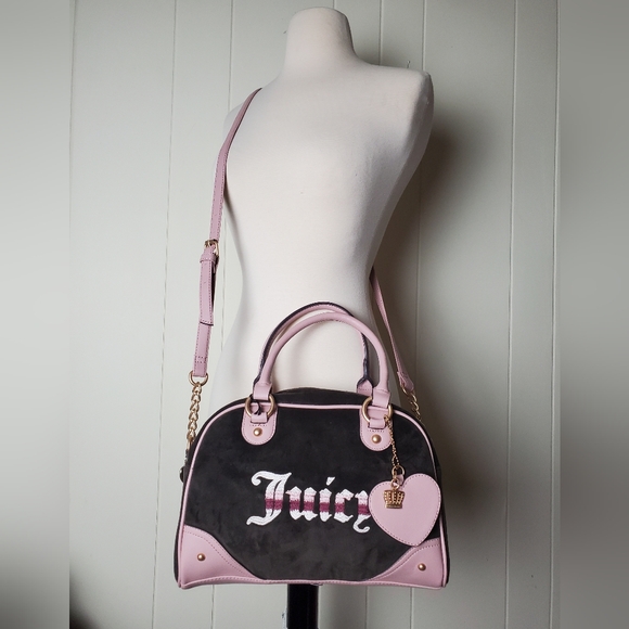 JUICY COUTURE chocolate/dusty blush retro vibe satchel crossbody bag - Picture 2 of 9